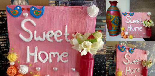 Welcome board craft for main door. Entrance decoration ideas Home sweet home craft