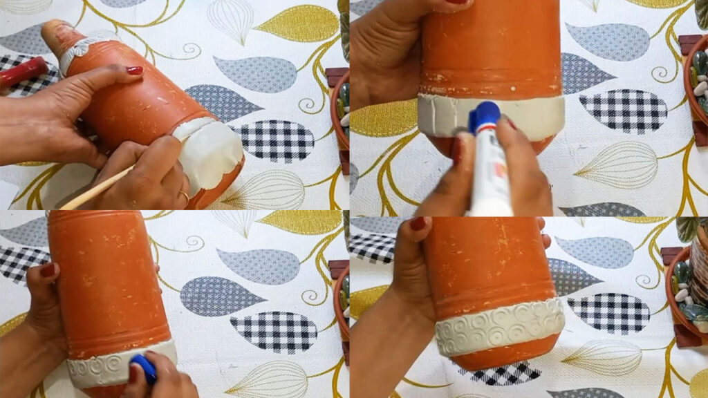 How to Paint Terracotta vase using Acrylic colors, Fevicryl mouldit clay and 3d Outliners