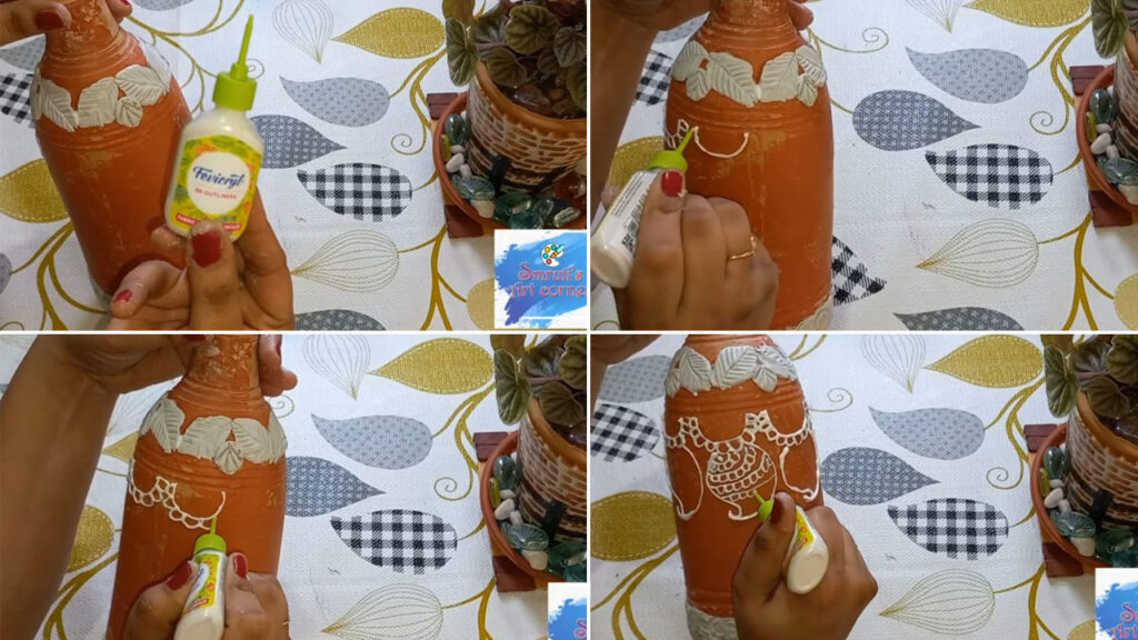 How to Paint Terracotta vase using Acrylic colors, Fevicryl mouldit clay and 3d Outliners